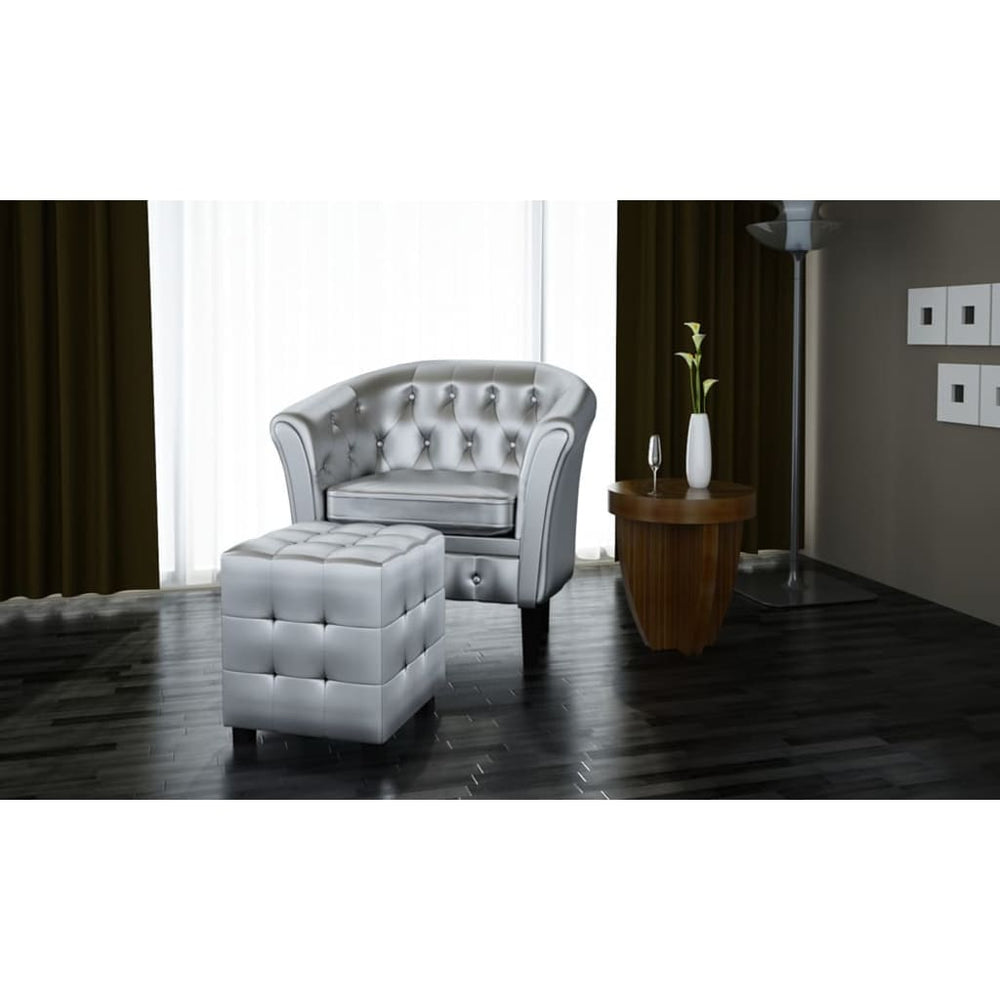 Sessel mit Hocker Silber Kunstleder