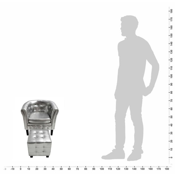vidaXL Fauteuil avec repose-pieds argenté en similicuir