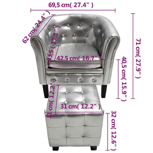 vidaXL Fauteuil avec repose-pieds argenté en similicuir