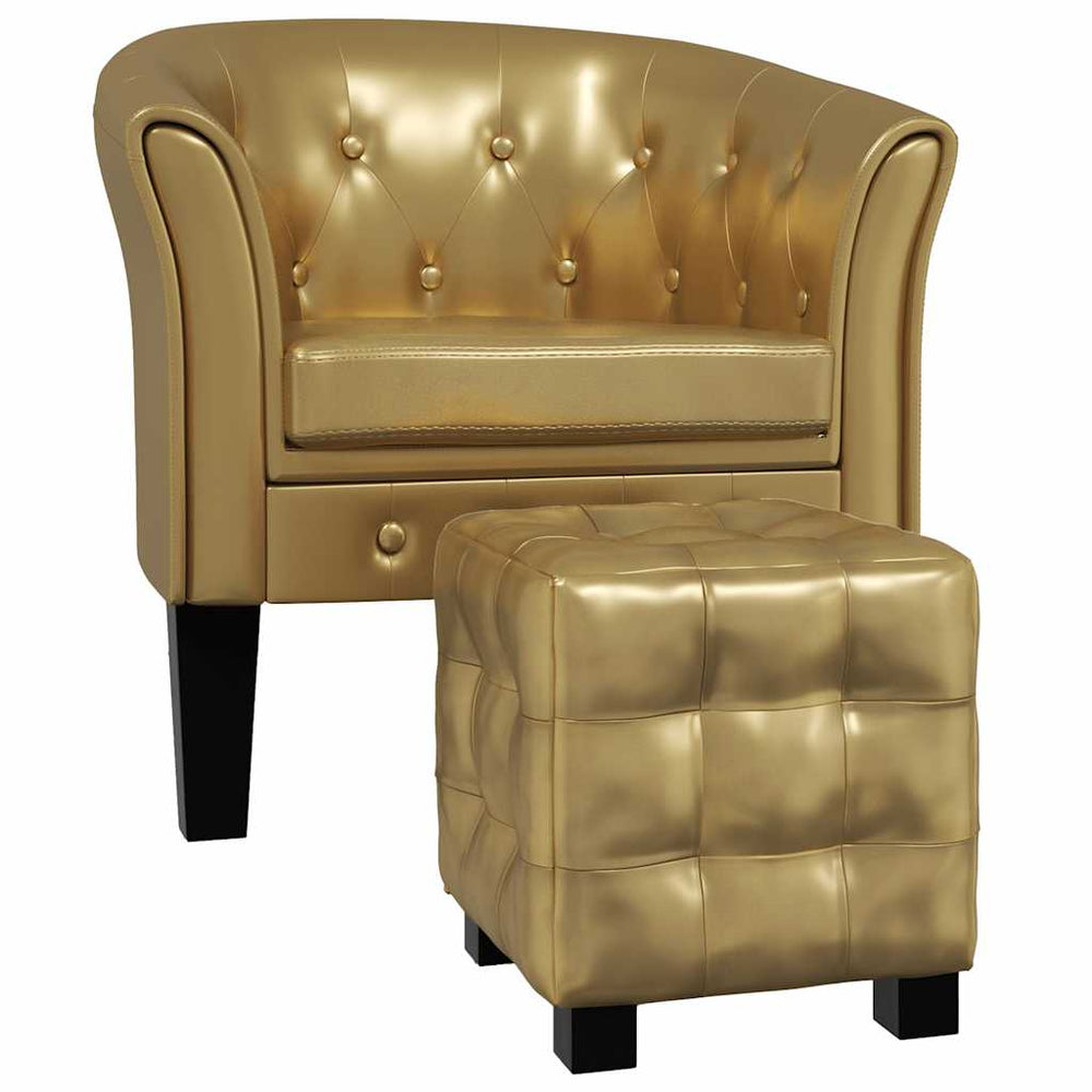Clubsessel mit Hocker Goldenes Kunstleder