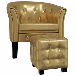 Clubsessel mit Hocker Goldenes Kunstleder