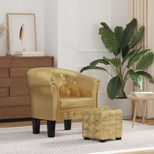 Clubsessel mit Hocker Goldenes Kunstleder