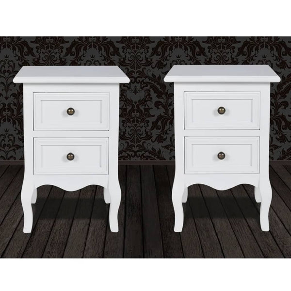 Nachttische Weiß MDF 2er-Set mit Schubladen