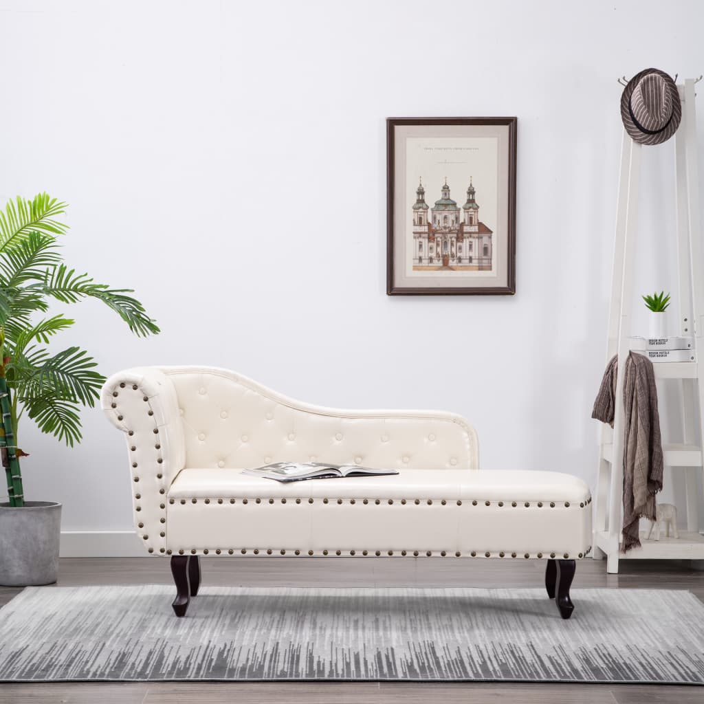 Creme Kunstleder Chaiselongue