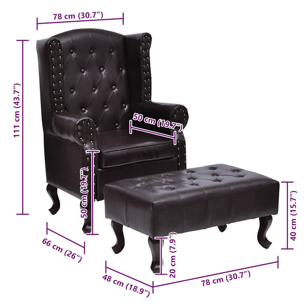 Sessel mit Hocker Dunkelbraun Kunstleder
