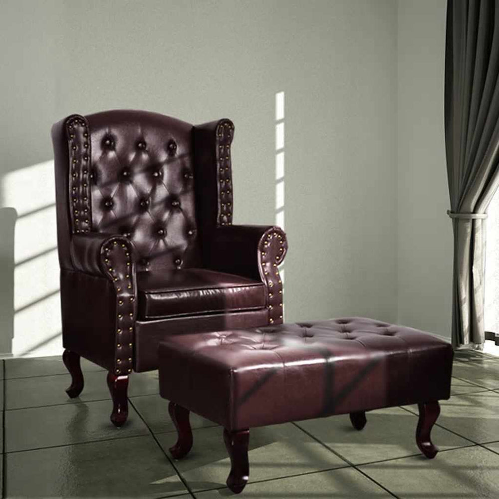 Sessel mit Hocker Dunkelbraun Kunstleder