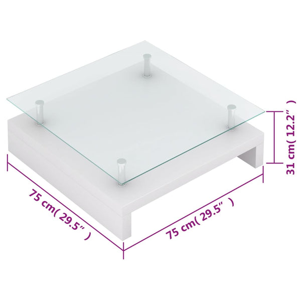 vidaXL Table basse avec plateau en verre Blanc