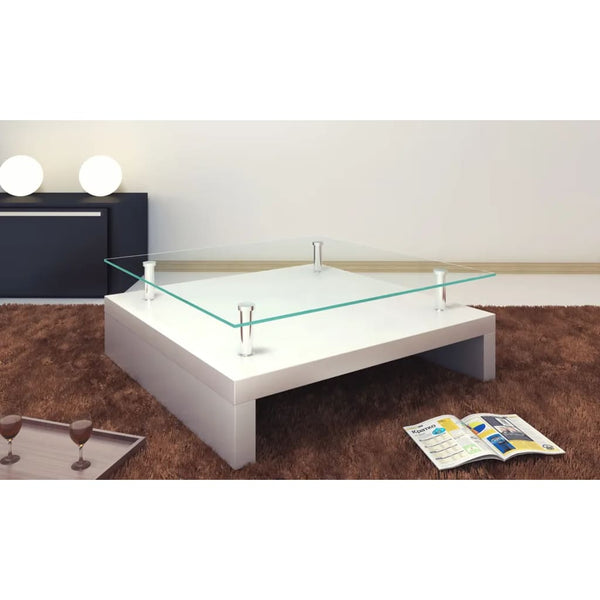 vidaXL Table basse avec plateau en verre Blanc