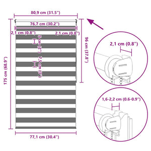 Zebra-Rollo 80,9 x 175 cm, Stoffbreite 76,7 cm, Kaffeebraun