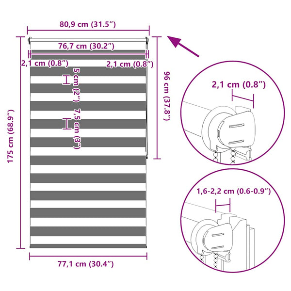Zebra-Rollo 80,9 x 175 cm, Stoffbreite 76,7 cm, Kaffeebraun