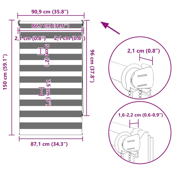 Zebra-Rollo 90,9 x 150 cm, Stoffbreite 86,7 cm, Kaffeebraun