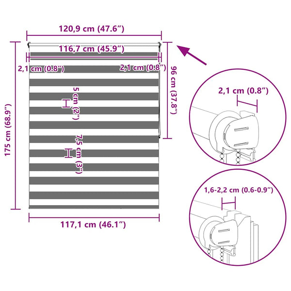 vidaXL Store enrouleur jour nuit 120,9 x 175 cm, largeur du tissu 116,7 cm, Blanc