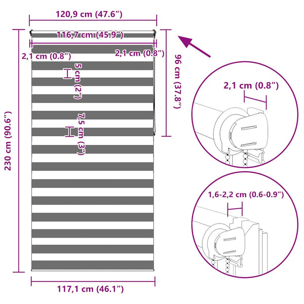 Zebra-Rollo 120,9 x 230 cm, Stoffbreite 116,7 cm, grau