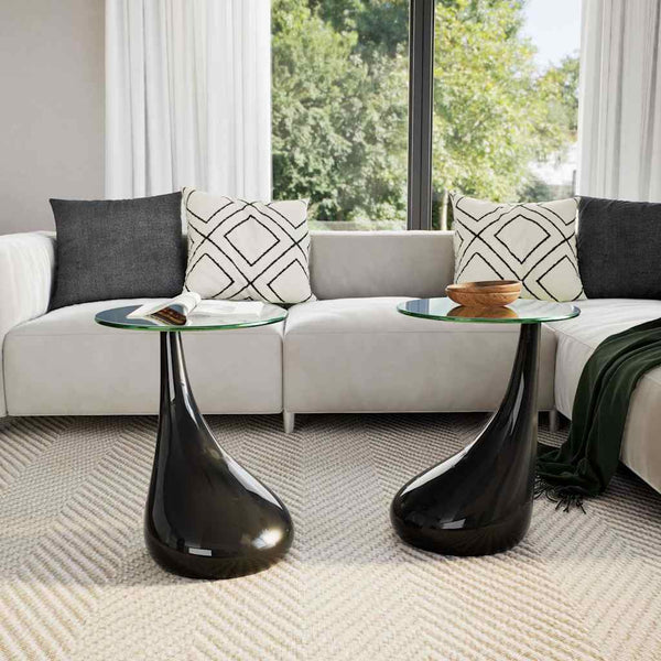 Couchtische 2 Stk. mit Runder Glasplatte Hochglanz Schwarz