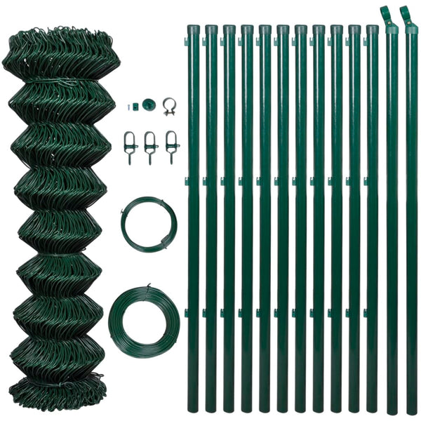 Maschendrahtzaun mit Pfosten Stahl 1,25x15 m Grün