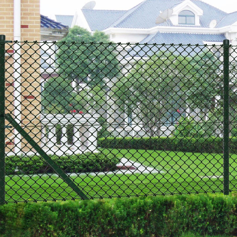 vidaXL Chain Link Fence with Posts Steel 1.25x15 m Green