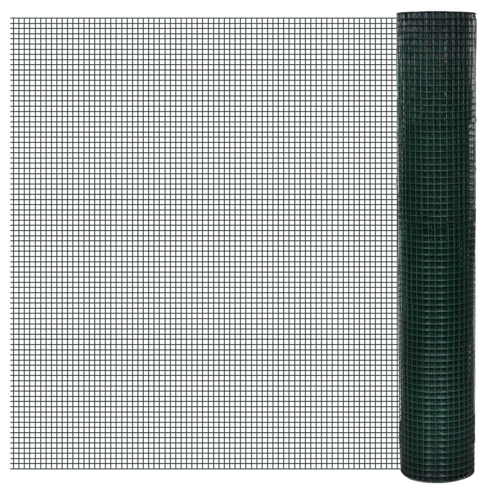 vidaXL Chicken Wire Fence Galvanised with PVC Coating 10x1 m Green