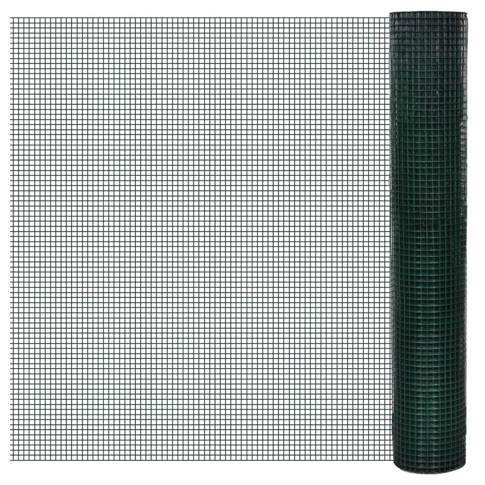 vidaXL Galvanized Chicken Wire with PVC Coating 25x1 m Green