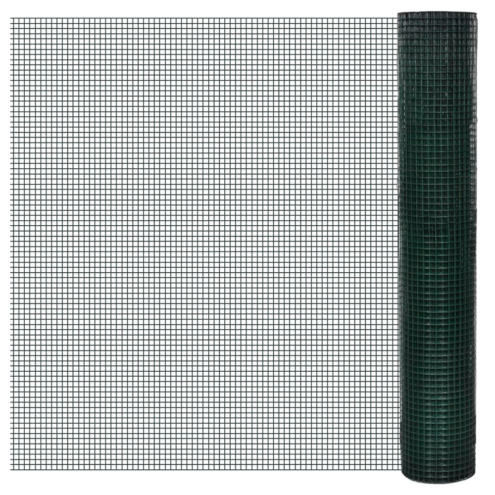 vidaXL Galvanized Chicken Wire with PVC Coating 25x1 m Green
