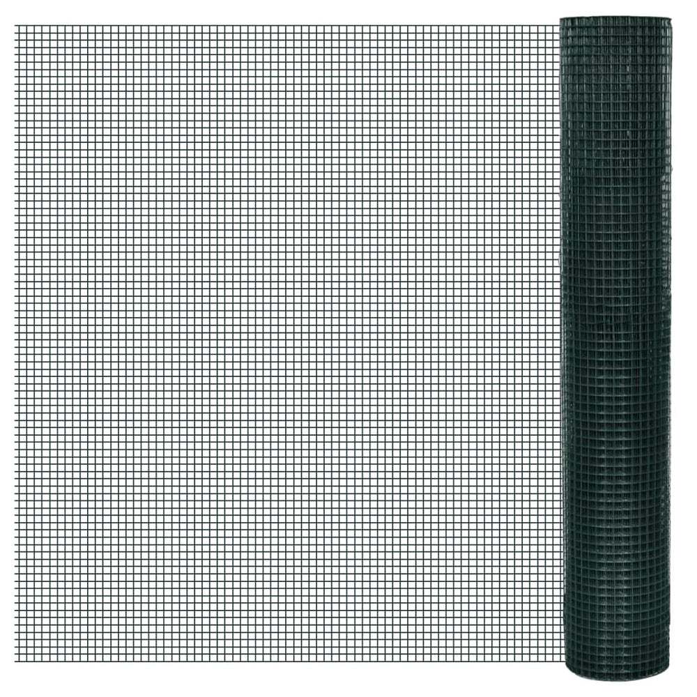 vidaXL Galvanized Chicken Wire with PVC Coating 25x1 m Green