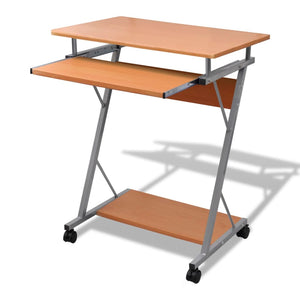 Table d'ordinateur Chariot d'ordinateur Table PC Table de bureau Portable sur roulettes marron
