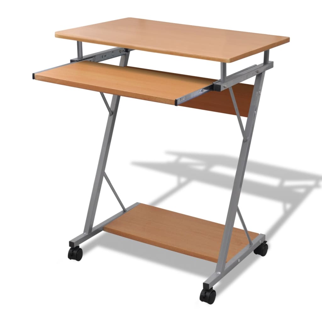 Table d'ordinateur Chariot d'ordinateur Table PC Table de bureau Portable sur roulettes marron