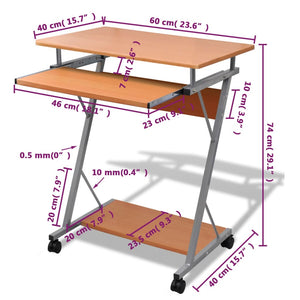 Table d'ordinateur Chariot d'ordinateur Table PC Table de bureau Portable sur roulettes marron