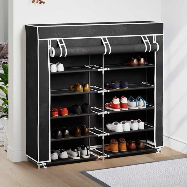 Stoff Schuhschrank mit Abdeckung 115 x 28 x 110 cm Schwarz