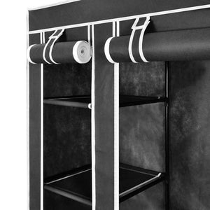 Stoffschrank Schwarz mit Fächern & Kleiderstangen