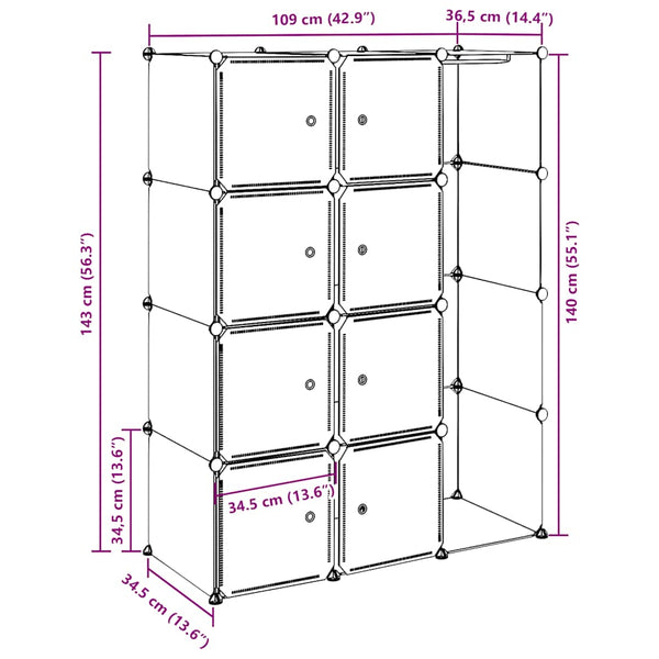 Modularer Kleiderschrank 9 Fächer Schwarz/Weiß