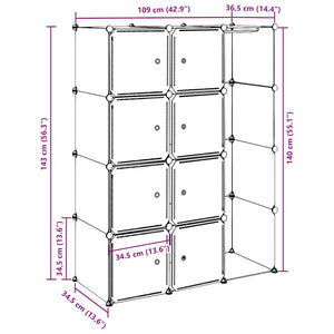 Modularer Schrank mit 9 Fächern 109x36,5x143cm Schwarz und Weiß