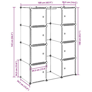 Modularer Schrank mit 9 Fächern 109x36,5x143 cm Weiß
