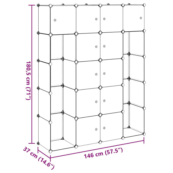 Modularer Schrank mit 14 Fächern schwarz/weiß 37x146x180,5cm