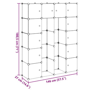 Modularer Schrank mit 14 Fächern Weiß 37x146x180,5 cm