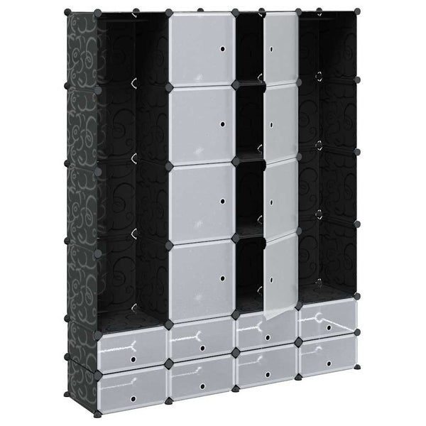 Modularer Kleiderschrank 18 Fächer Schwarz/Weiß
