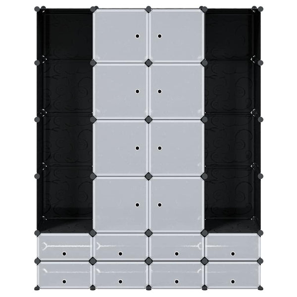 Modularer Schrank mit 18 Fächern schwarz/weiß 37x146x180,5cm