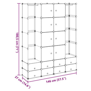 Modularer Schrank mit 18 Fächern schwarz/weiß 37x146x180,5cm
