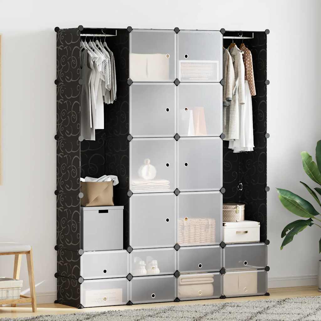 Modularer Schrank mit 18 Fächern schwarz/weiß 37x146x180,5cm