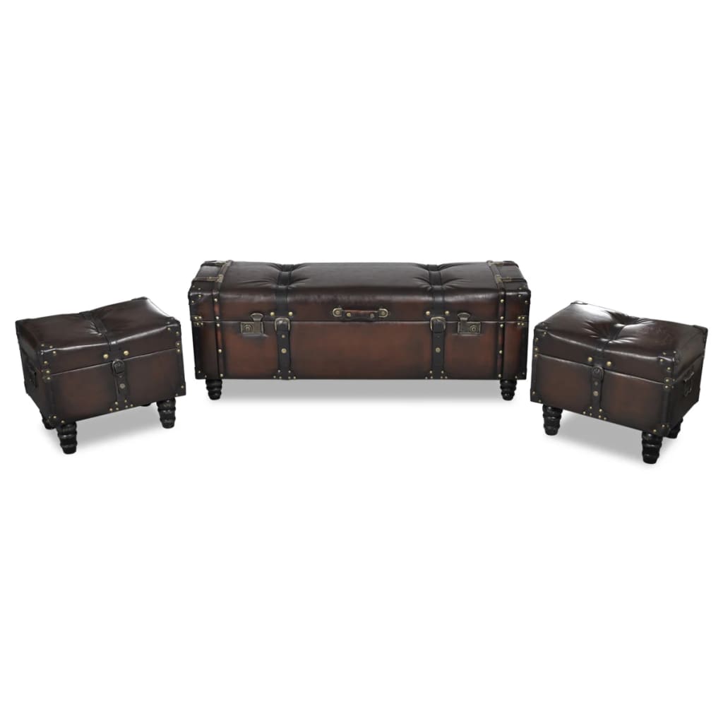 Braunes Sitztruhen Set, 3-teilig