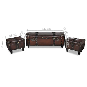 Braunes Sitztruhen Set, 3-teilig