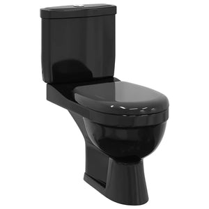 Schwarze Toilette mit Spülkasten