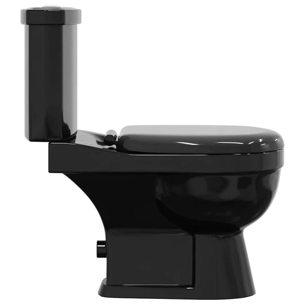 Schwarze Toilette mit Spülkasten