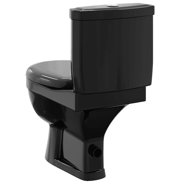 Schwarze Toilette mit Spülkasten