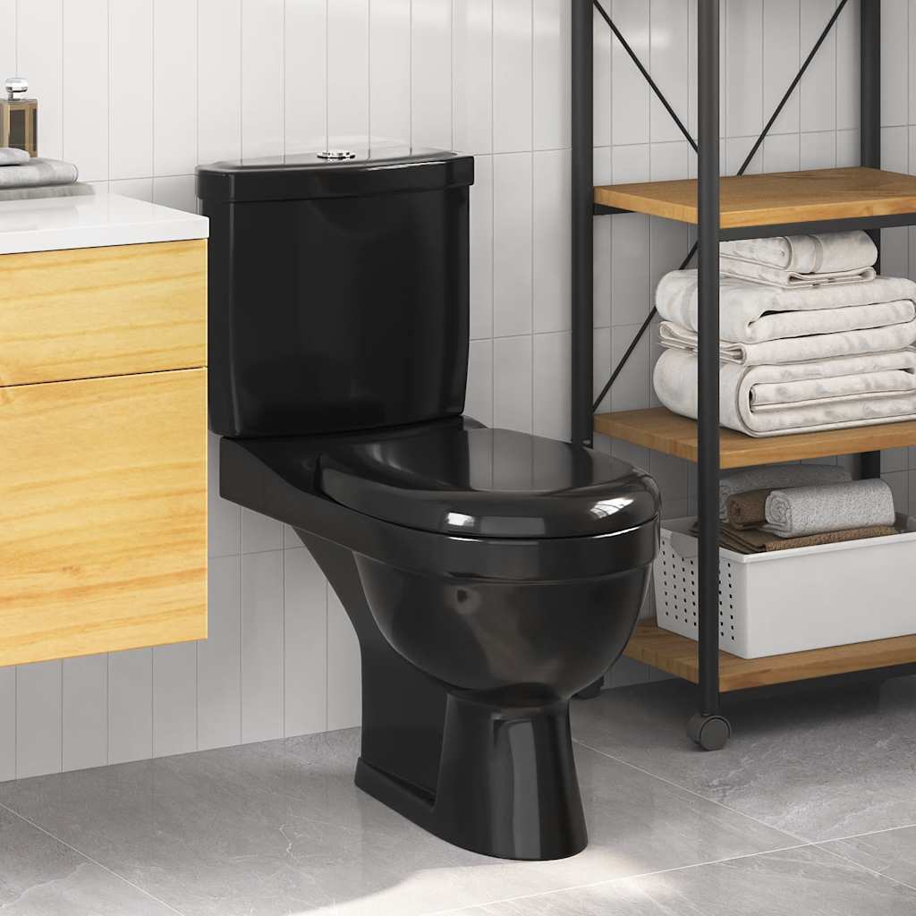 Schwarze Toilette mit Spülkasten