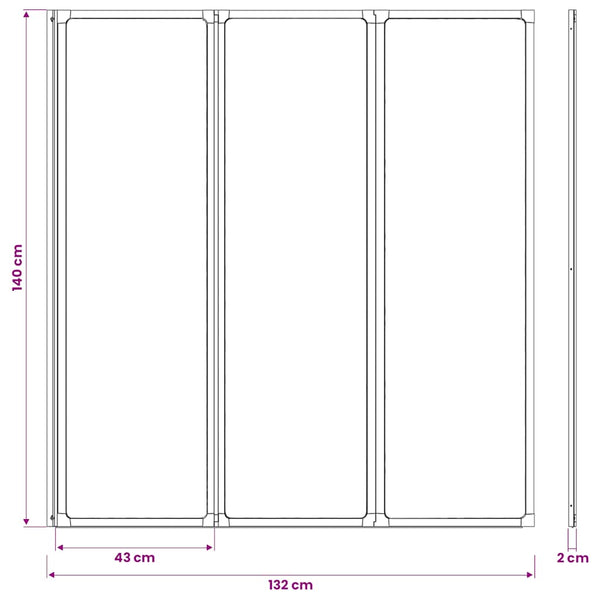 Duschwand 141 x 132 cm 3 Paneele Faltbar