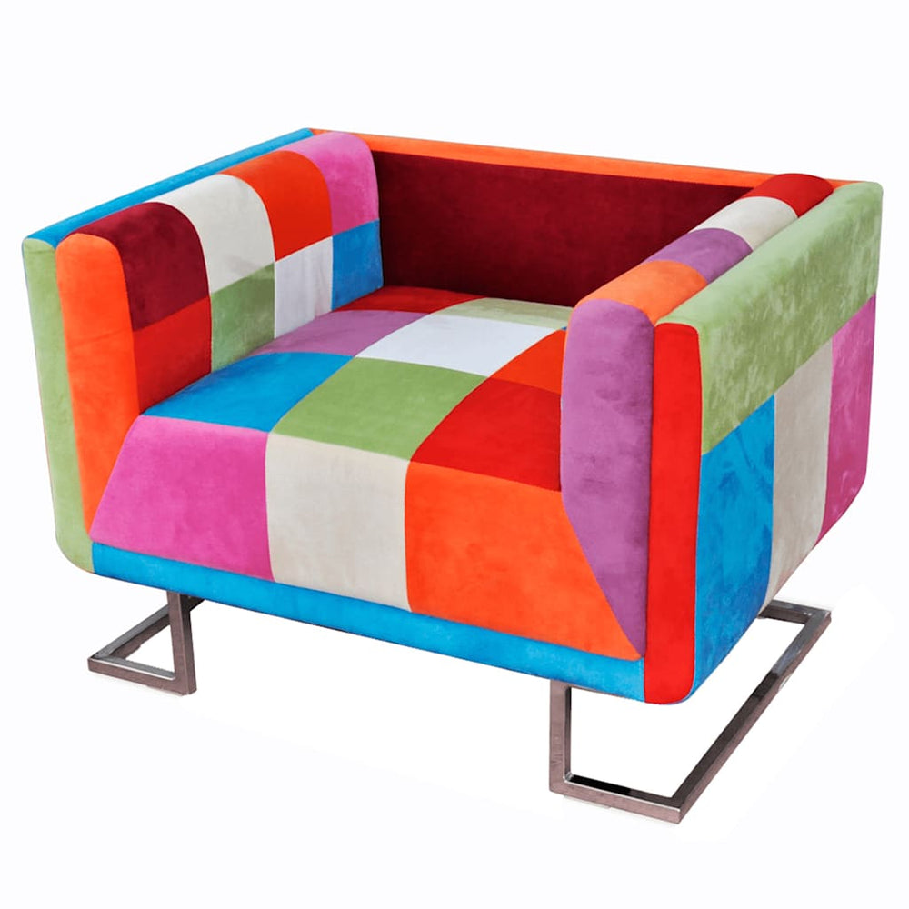Würfel-Sessel mit Verchromten Beinen Patchwork-Design Stoff