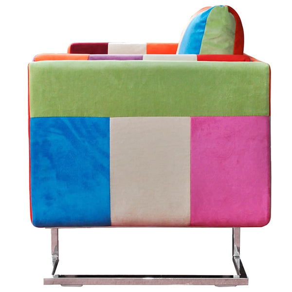 Würfel-Sessel mit Verchromten Beinen Patchwork-Design Stoff