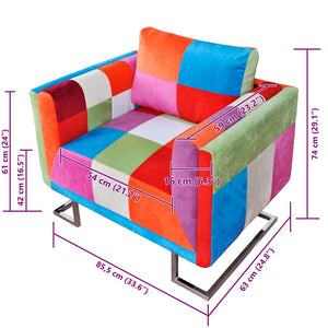 Würfel-Sessel mit Verchromten Beinen Patchwork-Design Stoff