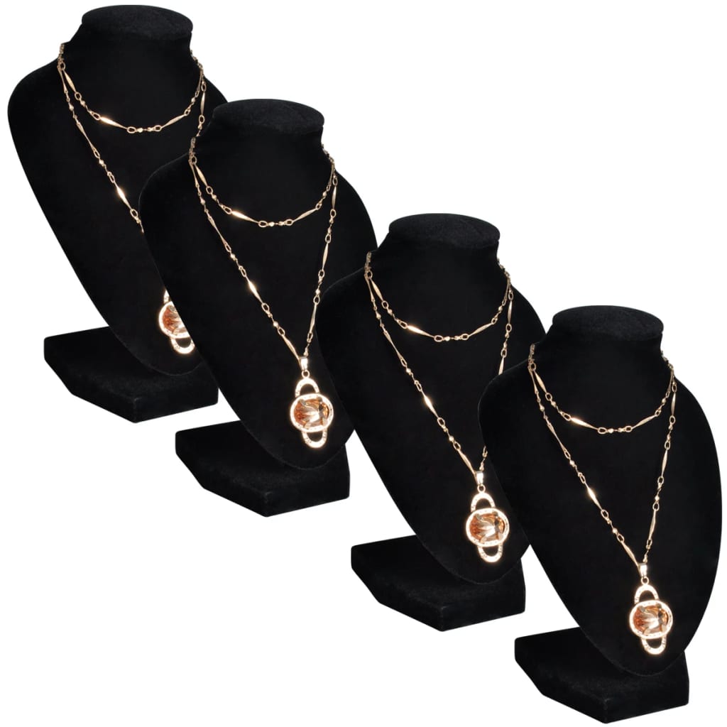 Schmuckbüste Flanell Schwarz, 4er Set