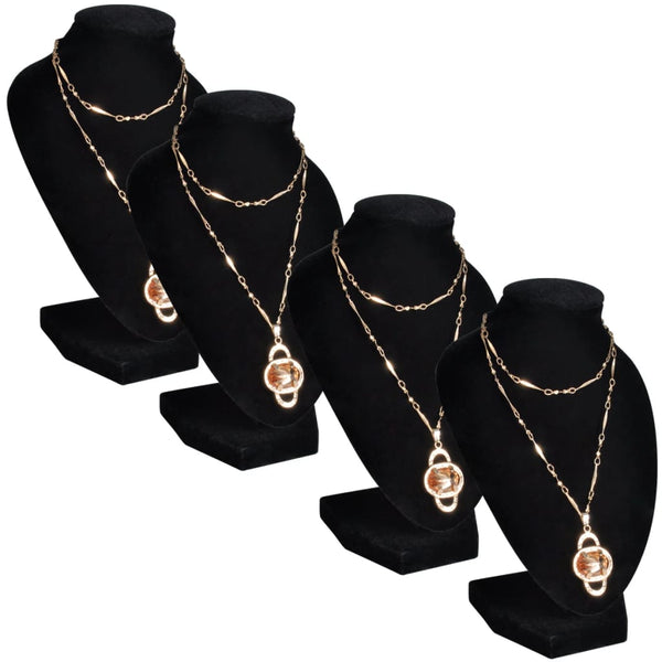 Schmuckbüste Flanell Schwarz, 4er Set